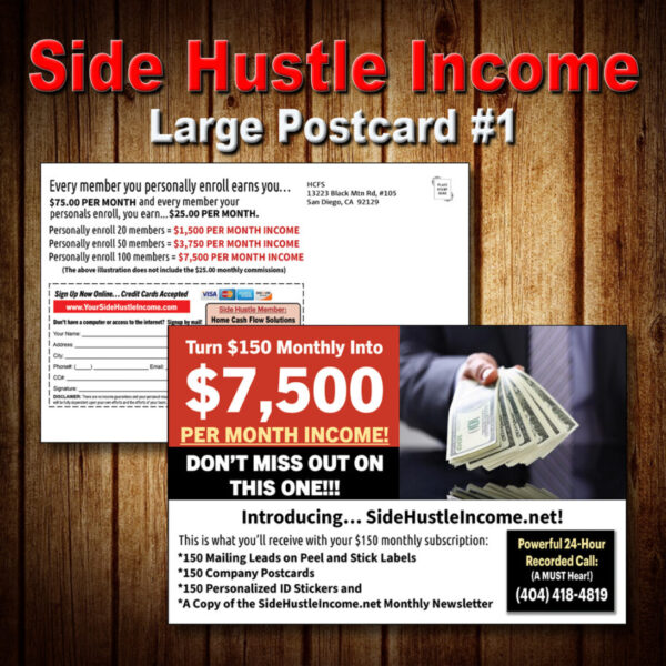 Side Hustle Income Large Postcard